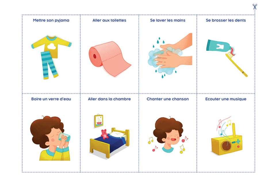 Vignettes rituel du coucher avec couleur