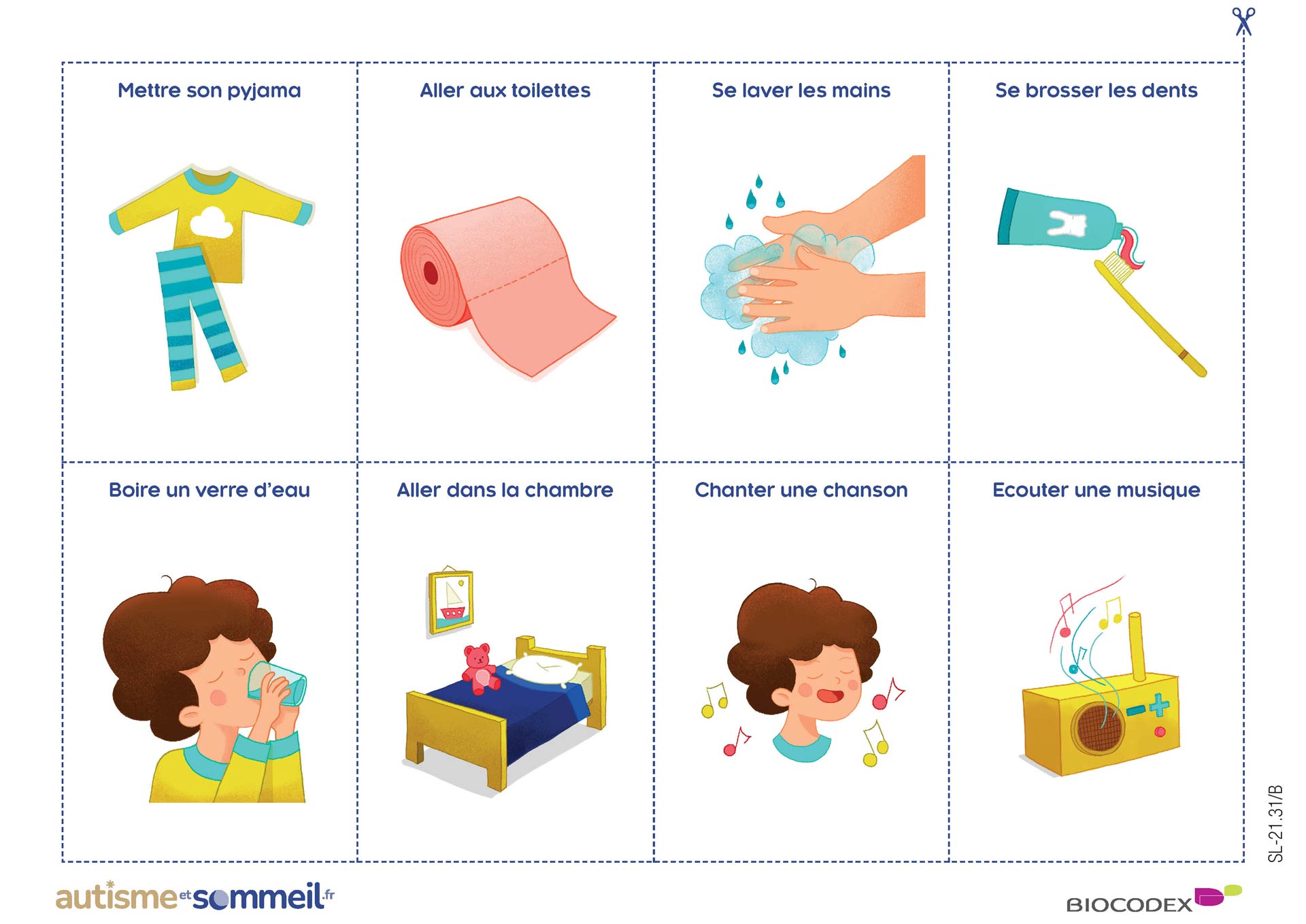 Vignettes rituel du coucher avec couleur