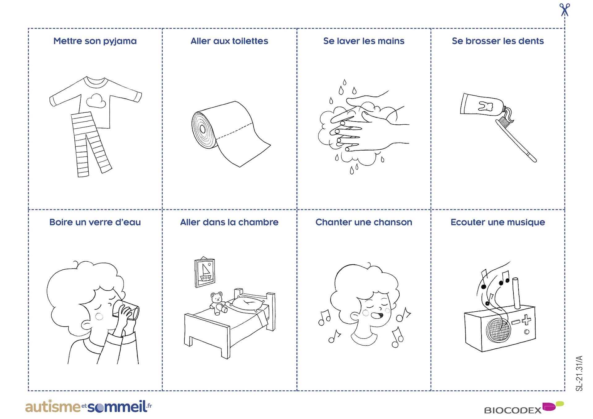 Vignettes rituel du coucher sans couleur